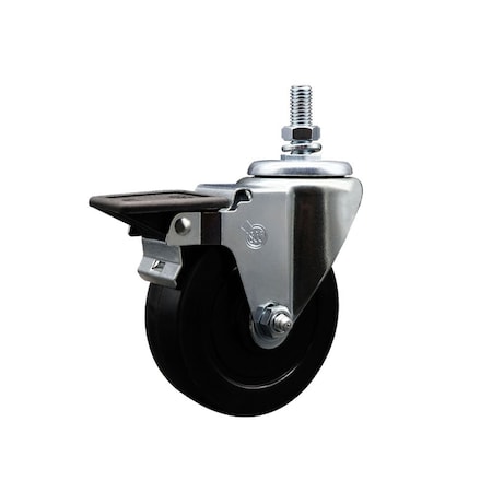 Service Caster 4 Inch Soft Rubber 12 Inch Threaded Stem Caster with Brake SCC-TS20S414-SRS-PLB-121315